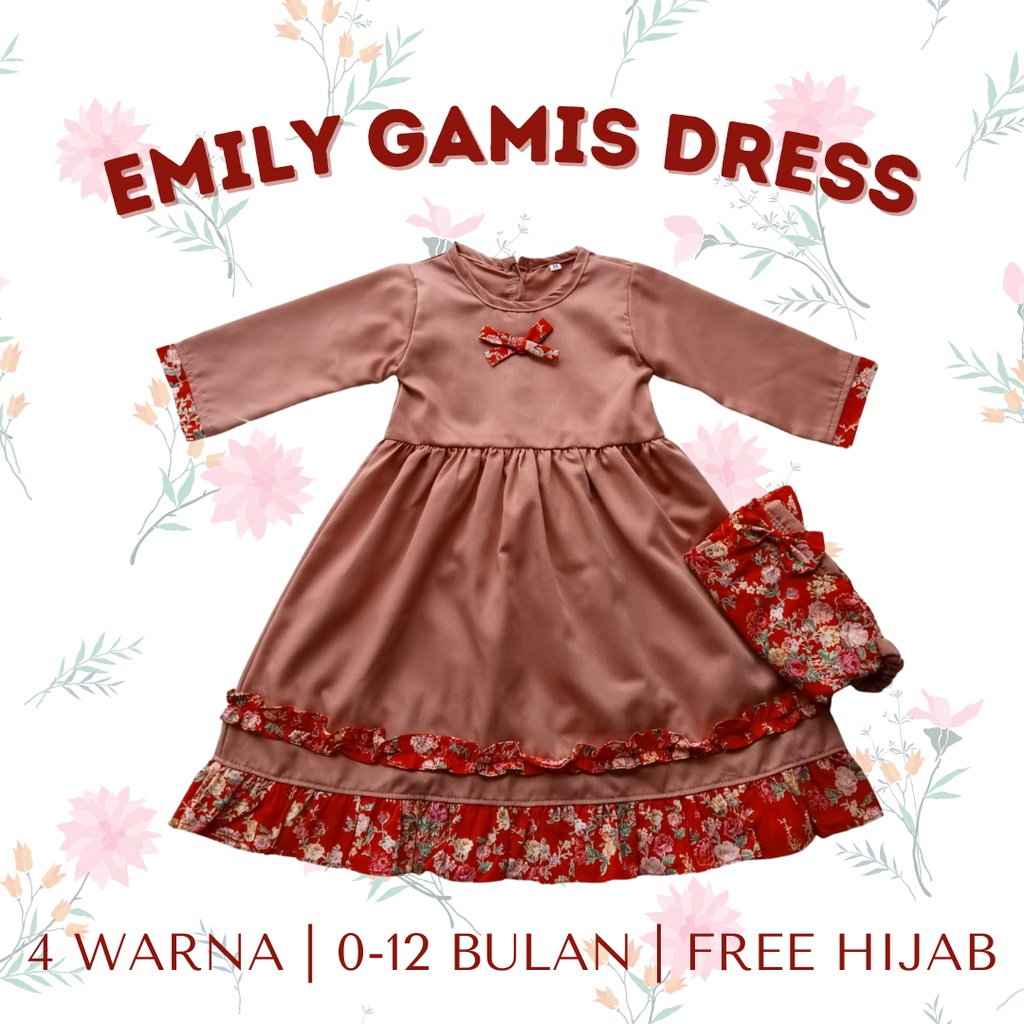 gamis dress anak 0 - 12 bulan 12 - 18 bulan baju dress muslim bayi anak perempuan EMILY GAMIS DRESS