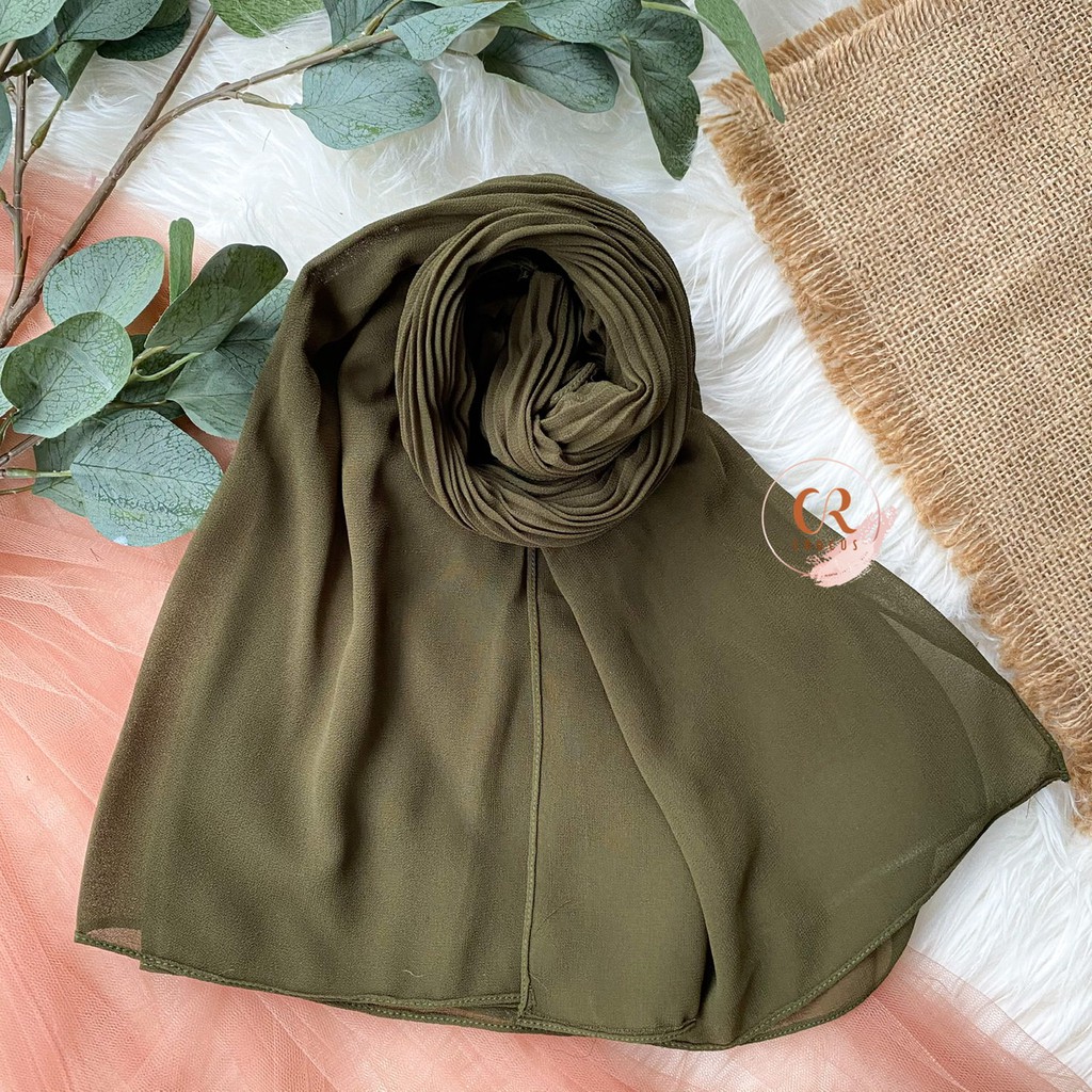 [𝐂𝐫𝐨𝐜𝐮𝐬] (180 * 60cm) Pashmina Plisket Ceruty Baby Doll / Pasmina Pleated Hijab Kerudung-Shawl Full - COFFEE