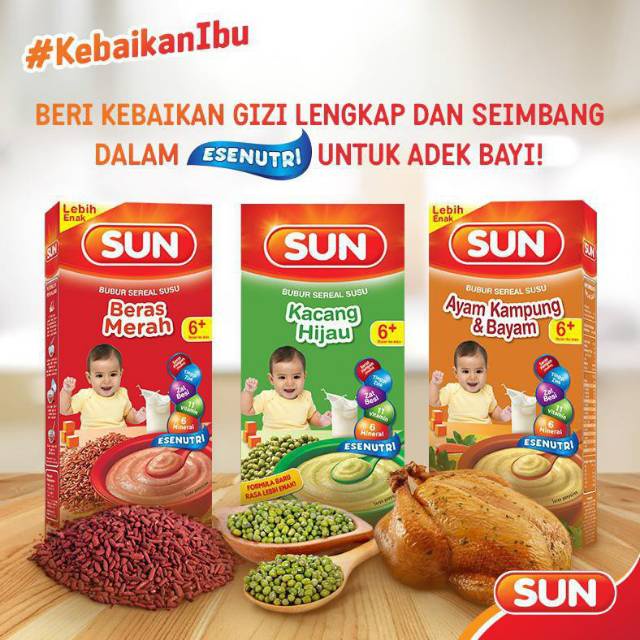 SUN Bubur Sereal MPASI 120 gr Susu Beras Merah /Kacang Hijau / Sup Ayam / Pisang