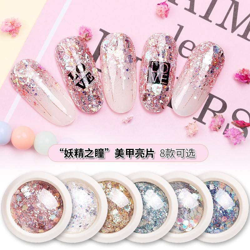 (BAYAR DI TEMPAT) 8 Box Glitter Nail Art / Sparkling Sequin Flakes Glitter Powder Nail Art