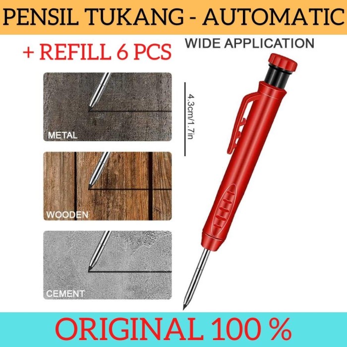 Pensil Tukang Refill Solid Carpenter Marking Pencil Plus Refill 6 Pcs