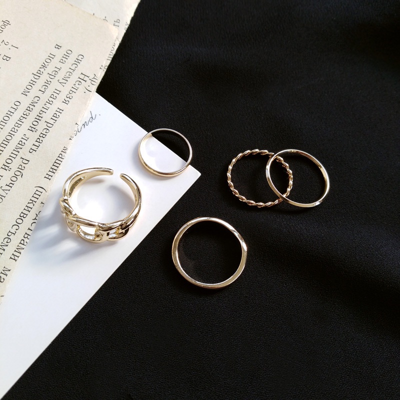 5PCS Korean Personality Hollow Open Ring Temperament Metal Texture Joint Ring Female