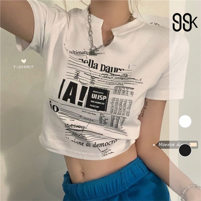 Korean T-Shirt Crop Top Atasan Wanita Lengan Pendek 2204 (M/L/XL)