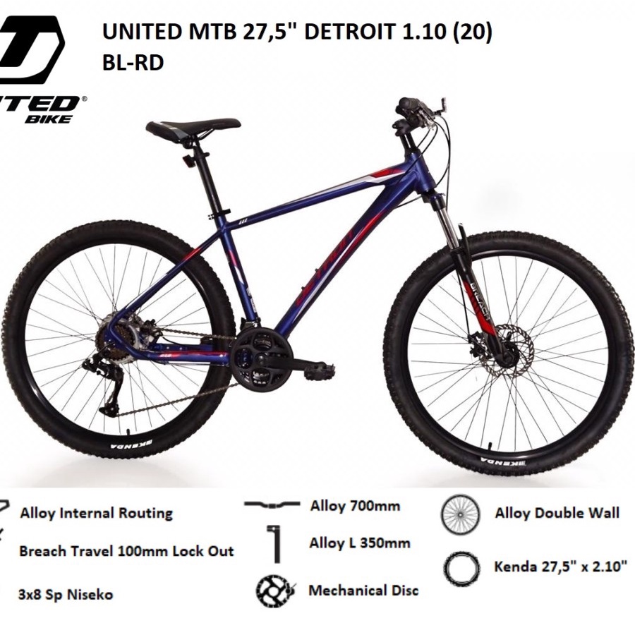 Sepeda Gunung MTB UNITED Detroit 1.1 3x8 Speed Niseko N8 Disc Brake