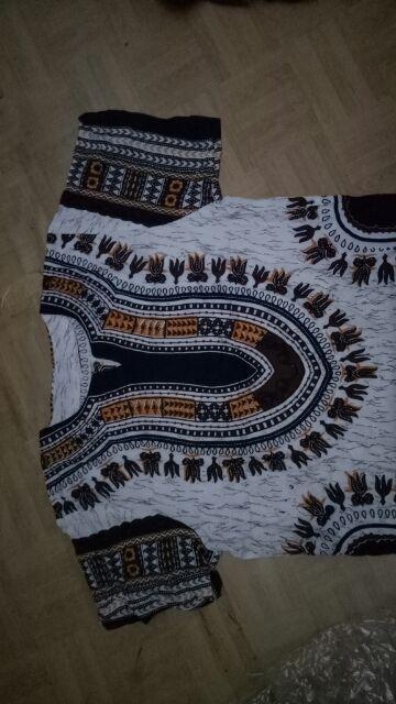 Baju Etnik Kaos Etnik Dashiki Bohemian Style All Size Pria Wanita Putih Cokelat