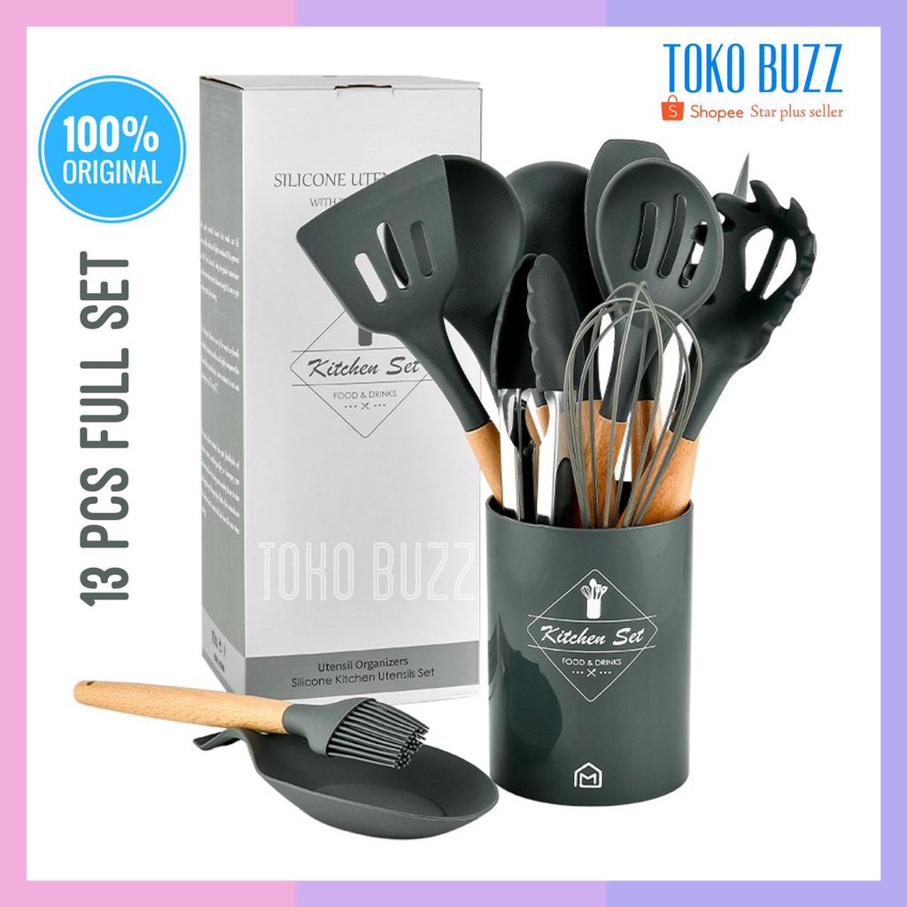 SPATULA SILICONE Set 13 Pcs / SUTIL Silikon Alat Masak UTENSIL PREMIUM KITCHEN FULL SET KT-046 / Alat Masak Tumis Goreng Pengocok Telur Sendok Sup Sendok Spageti Olesan Kue