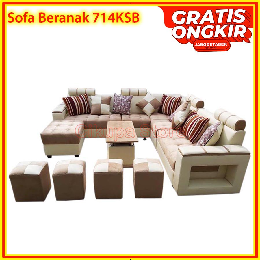 SOFA Beranak 714KSB + MEJA BERGARANSI (Sofa Sudut, Kursi Ruang Tamu, Sofa Mewah)