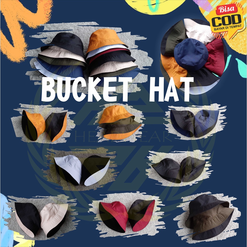 Topi Bucket Wanita Pria Dewasa Bisa Bolak Balik 2 Warna Motif Ny