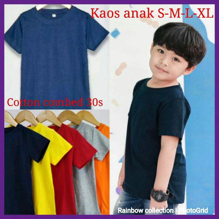 Kaos Anak (2-8 Tahun) Unisex COTTON COMBED / Kaos polos anak S , M , L &amp; XL