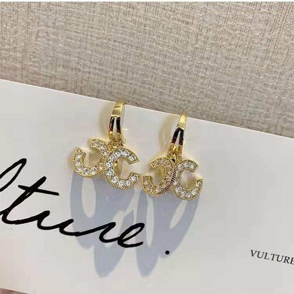 [Elegan] C Huruf Anting Trendi Retro Stud Earrings Perempuan Berlian Aksesoris Telinga Wanita Menjuntai Earrings