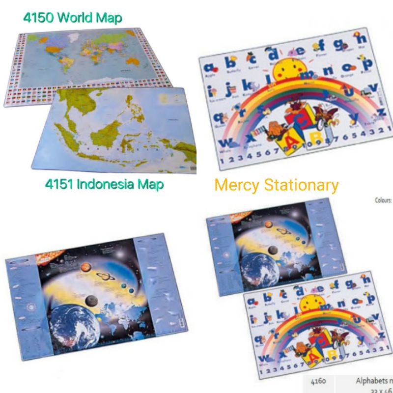 

Desk Pad Bantex Alas Meja World Map - Indonesia Map - Alphabets - Planets