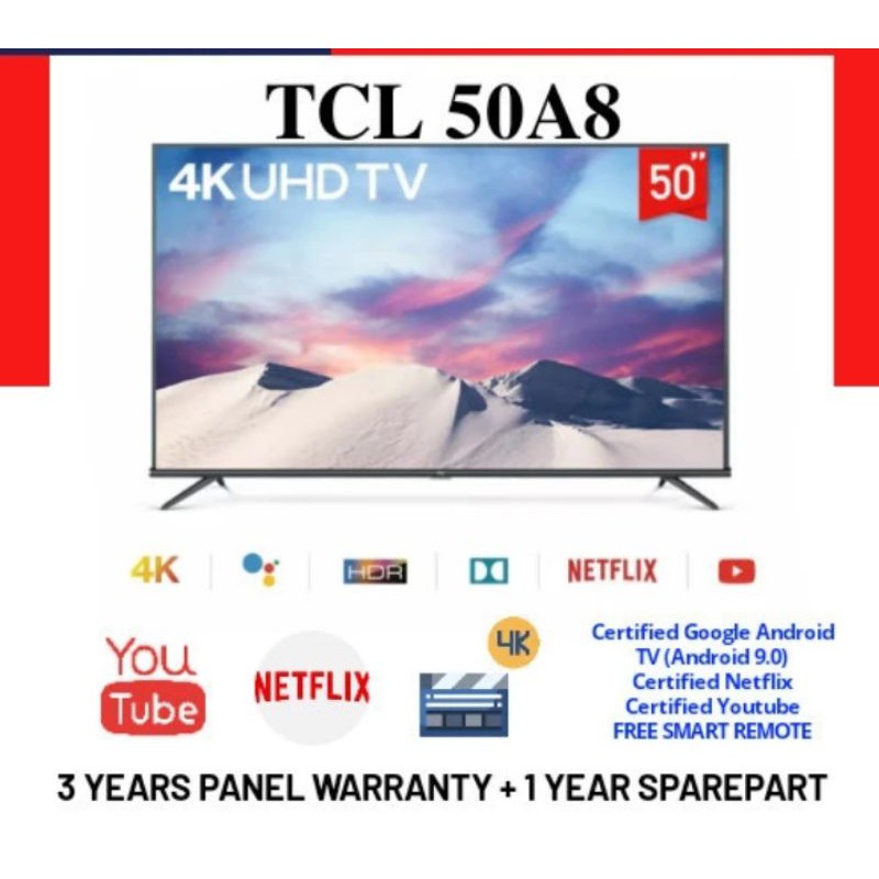 TV TCL 50 inch  Smart android LED TV-50A8