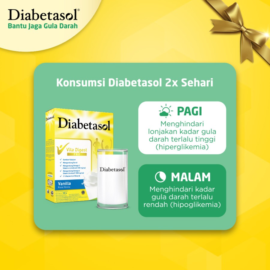 DIABETASOL SUSU UNTUK PENDERITA DIABETES RASA VANILLA/COKLAT/CAPPUCINO PLUS OMEGA 3 KEMASAN 570 GRAM