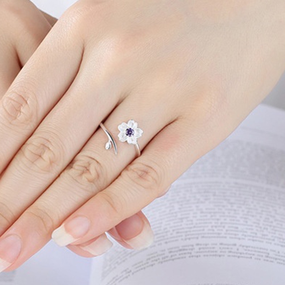 Hu Hu Hu Hu Hu Alat Bantu Pasang Kacamata♡ Cincin Wanita Model Terbuka Bahan Sterling Silver 925 Desain Bunga Sakura Untuk Hadiah Ulang Tahun
