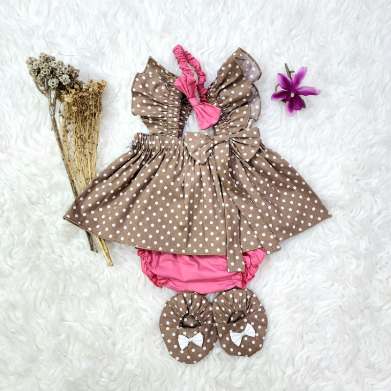 baju bayi perempuan stelan celana + bandana baby girl