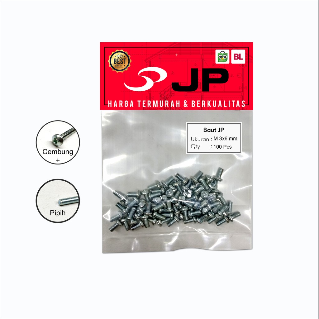 BAUT JP M 3 x 6 MM - SEKRUP SKRUP BAUT JP 3x6 ISI 100 PCS