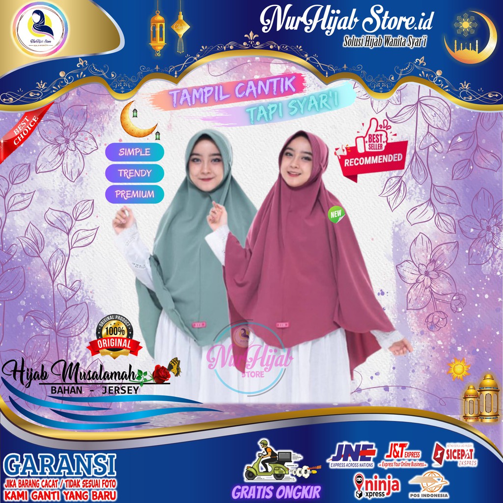 Hijab Jilbab Kerudung Khimar Panjang Wanita Syari Jersey Motif Pet Jumbo Model Terbaru Premium 2021