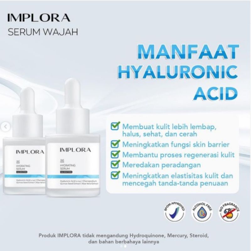 IMPLORA FACE SERUM Serum Wajah Acne Serum Peeling Serum Hydrating Serum Bakuchiol Serum Salmon DNA BPOM-ImploSerum HYDRATING