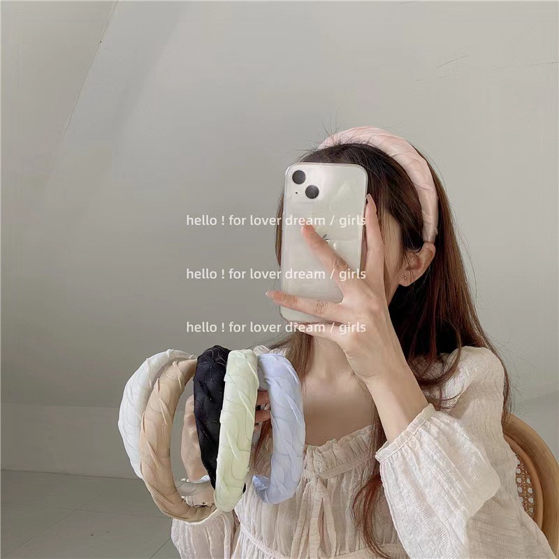 GIRLY WAVE PATTERNED KOREAN WOMEN SOFT COLOR PADDED WIDE CURLY LINE PATTERNED MOTIF BRIMMED HEADBAND HAIRBAND HAIR BAND/ BANDO BENDO BANDANA WANITA KOREA WARNA PASTEL TERANG TEBAL LEBAR AKSESORIS RAMBUT KAIN