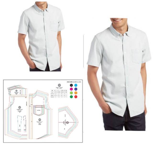 Pola Kemeja Pria Tangan Pendek 8 size XS - 4XL