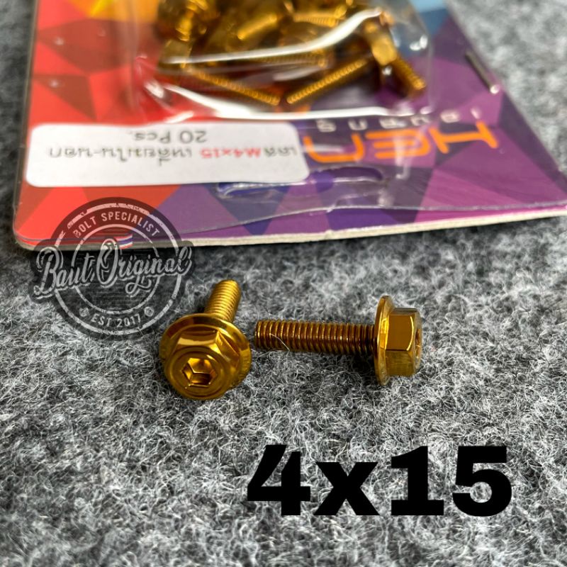 baut probolt 2kunci 2 kunci stainless 4x15 drat 6 panjang 1.5 cm original heng thailand gold