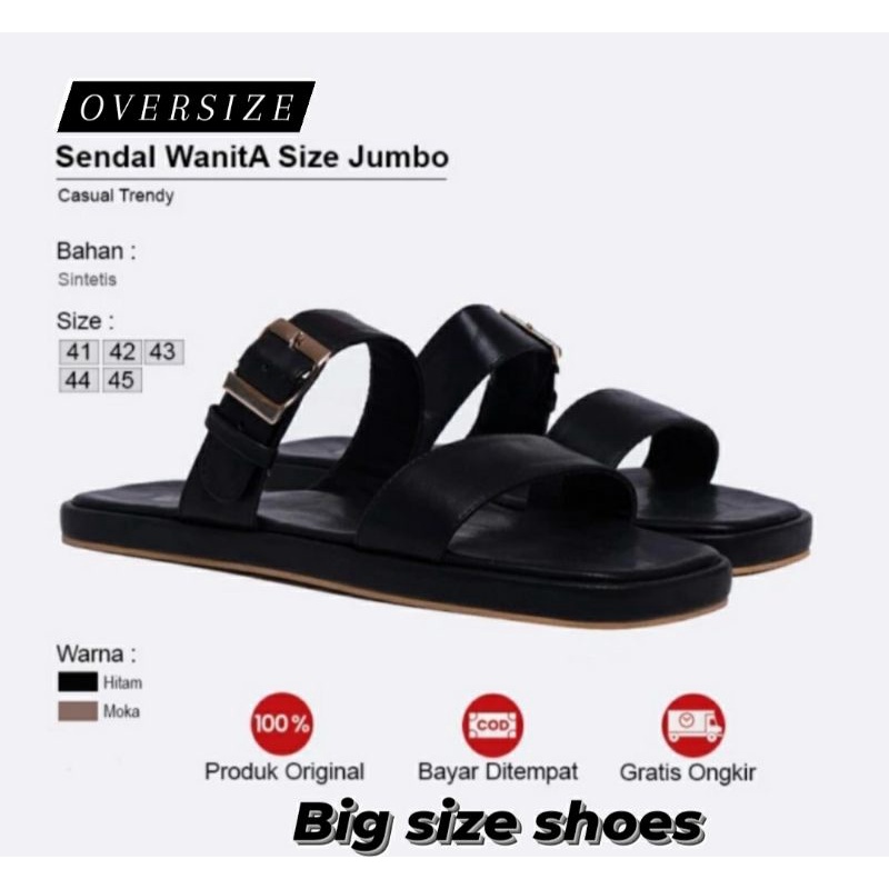 Sandal Oversize Wanita Black Sendal Ukuran Super JUMBO Hitam Sendal Vinci Koreaan Style Cantik