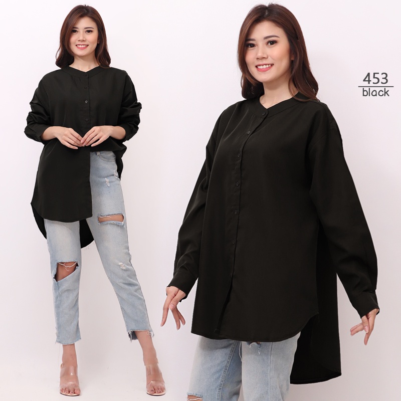 ARENA - Kemeja Wanita Jumbo Big Size Kerah Mandarin / Atasan Oversize Kancing Kerah Tegak