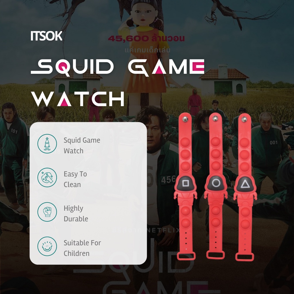 ITSOK POP IT GELANG TANGAN SQUID GAME / MAINAN POP IT / JAM TANGAN POP IT / GELANG TANGAN ANAK