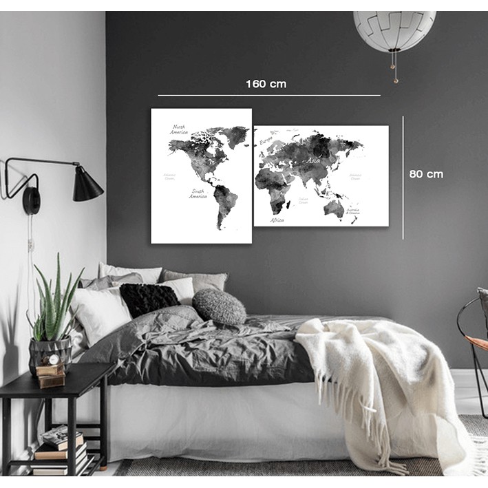 Poster Map Peta Dunia Double + Papan Kayu (160x80 ...