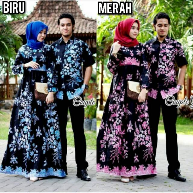 Mall Grosir Sarimbit Couple Batik Gamis Sogan Gendis Valentine Diskon Murah Bunga Sakura Cibulan