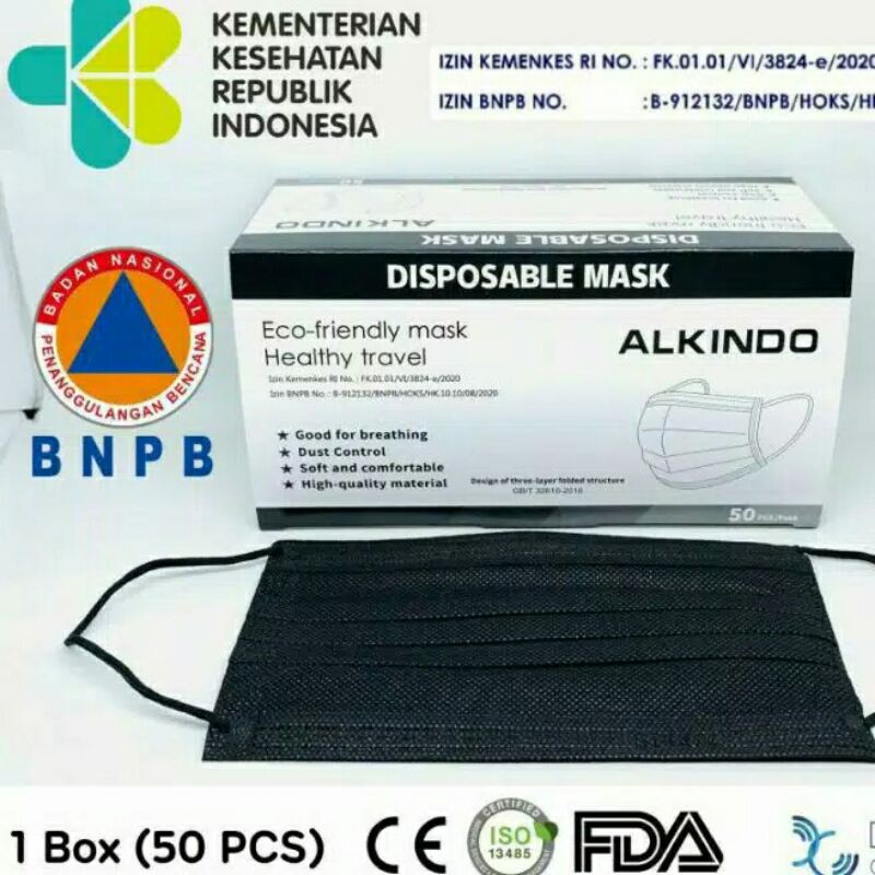 MASKER HITAM 3 PLAY MEDIOCARE/ 1 BOX ISI 50 PCS