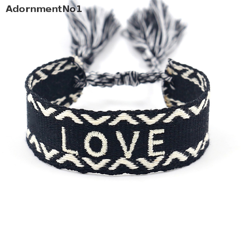 (AdornmentNo1) Gelang Tangan Tali Adjust Gaya Bohemia Motif Bordir Aksen Rumbai Handmade Untuk Wanita