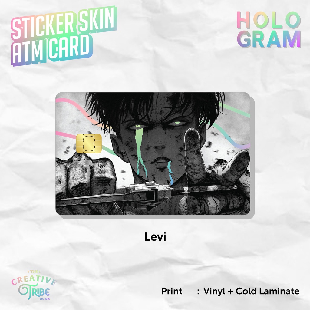 

Sticker Skin Card HOLOGRAM Levi Attack on Titan / SNK - Vinyl ATM Debit Credit Etoll Stiker Kartu