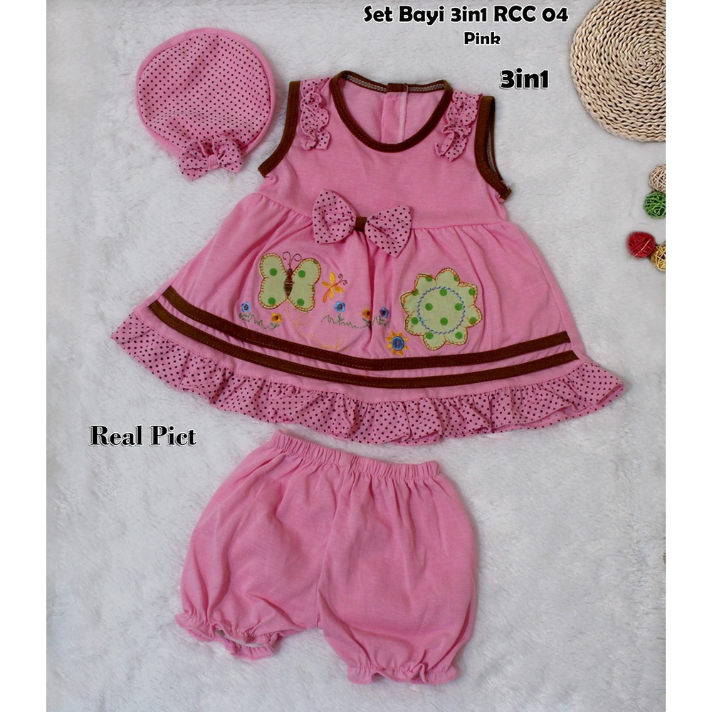 Set Baby RCC04/Setelan Pakaian Anak Tanpa Lengan / Setelan Bayi Usia 0-6 Bln / Baju Bayi Lekbong ( Tanpa lengan ) / Setelan Baju Dan Celana Pendek Anak Bayi + Ada TOPI