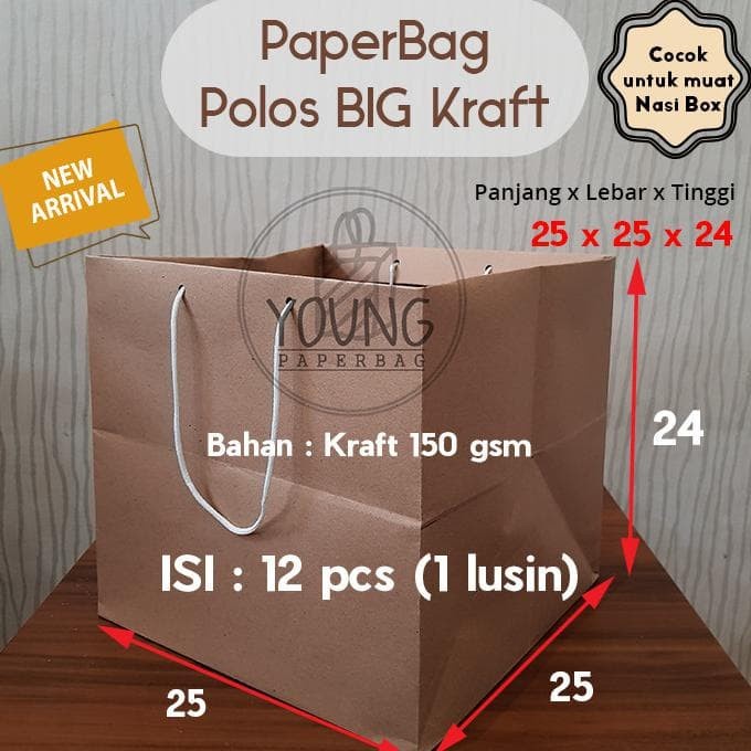 

(TERLARIS) Dijual Paper Bag/Tas Kertas Paperbag Polos Kraft Kotak Nasi Box 25 X