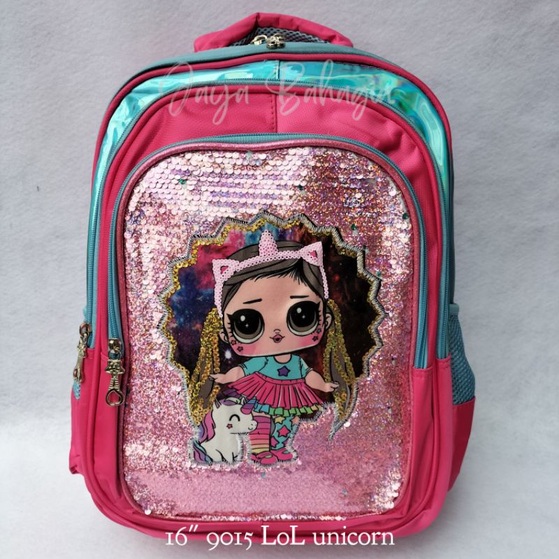 Ransel Sequin Manik Usap Import Lol Unicorn Tas Sekolah 16 Inch Anak Perempuan