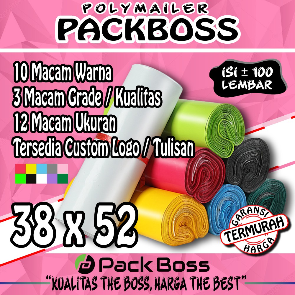 

POLYMAILER PACKBOSS 38X52 ISI ±100 *KUALITAS TEBAL, HARGA PABRIK TERMURAH*