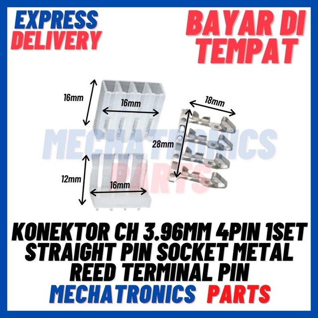 [SOC-9136] KONEKTOR CH 3.96MM 4PIN 1SET STRAIGHT PIN SOCKET METAL REED TERMINAL PIN