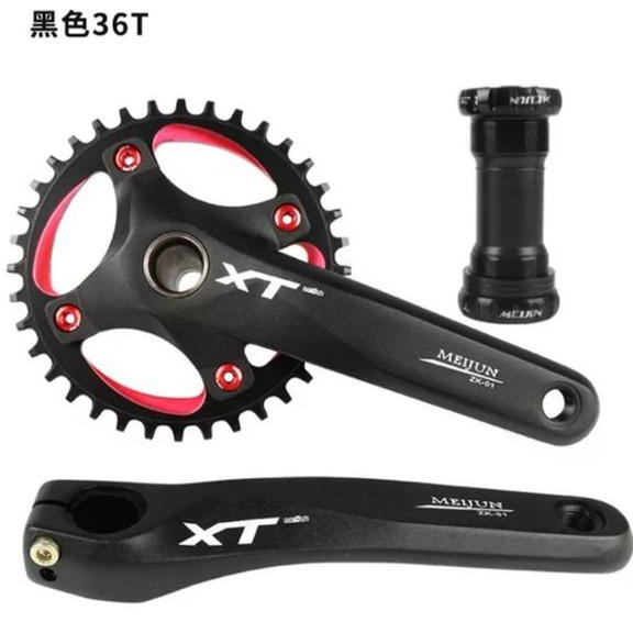 Meijun XT Crankset BCD 104 Chainring 36T Arm Crank Hollowtech 2 Hitam NOT Shimano Acera Alivio Deore