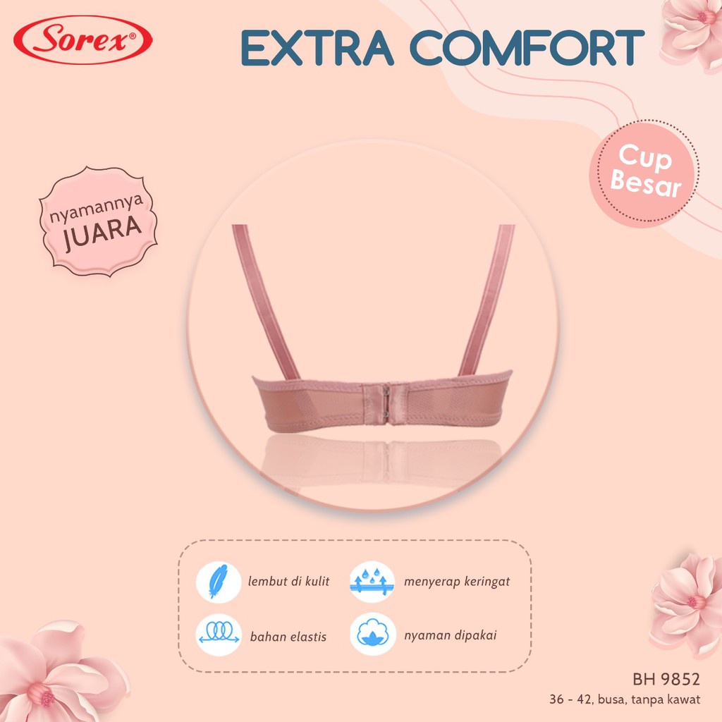 BH Sorex 9852 Cup Besar / Bra Wanita Busa Sedang Tanpa Kawat Extra Comfort PILIH WARNA | Bwr