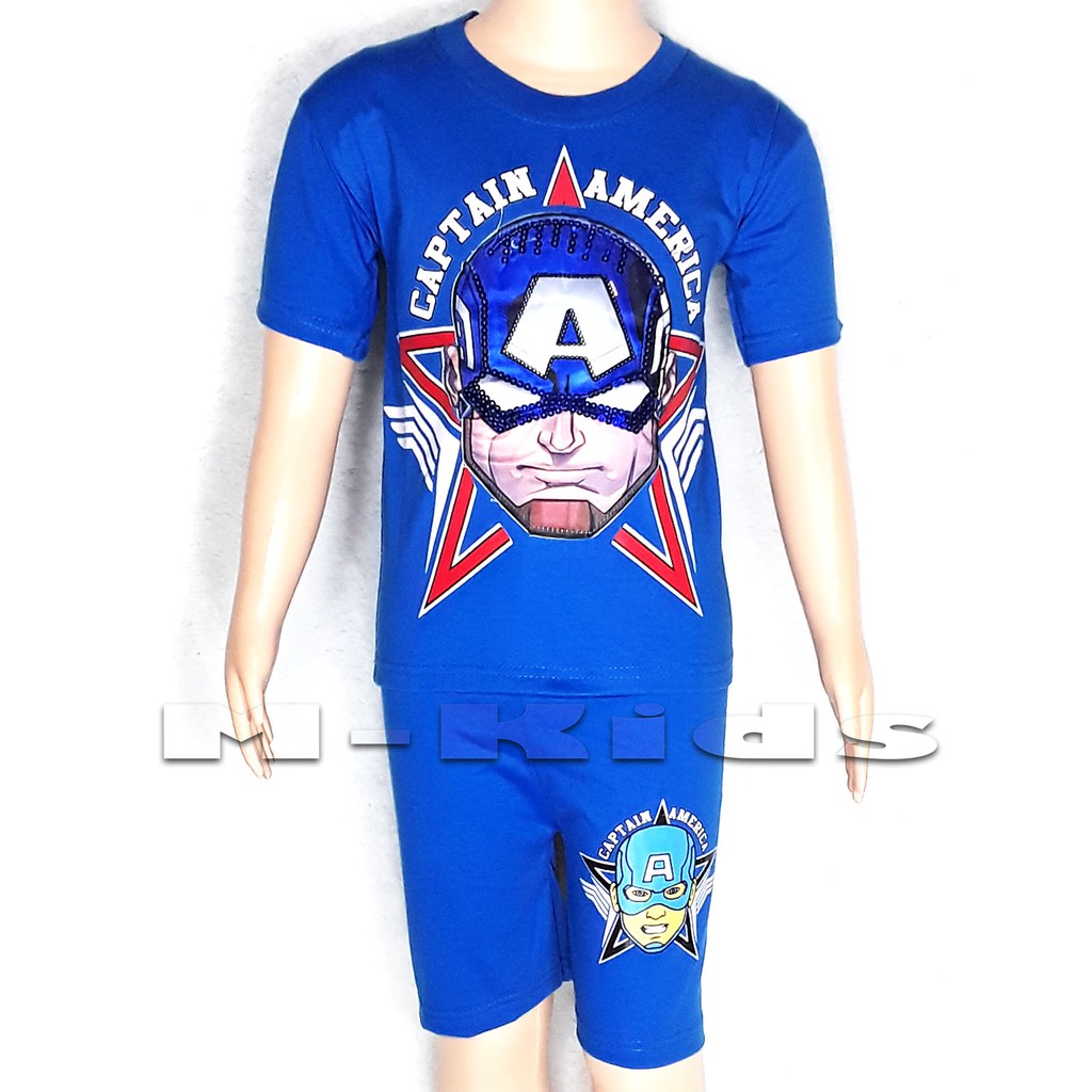 MKids88 - Baju Setelan Anak Laki-Laki Mata Nyala Lampu LED Superhero CAPTAIN AMERICA KAPTEN AMERIKA