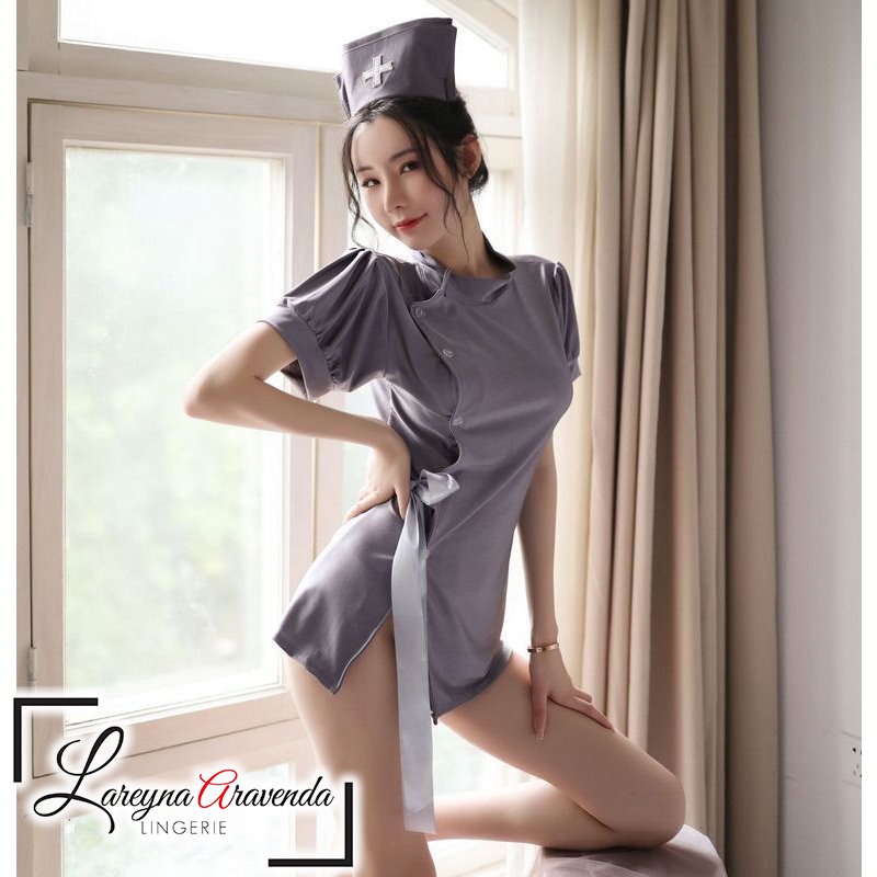 Set Lingerie Seksi + G String + Bando Model Cosplay Executive Nurse LG091