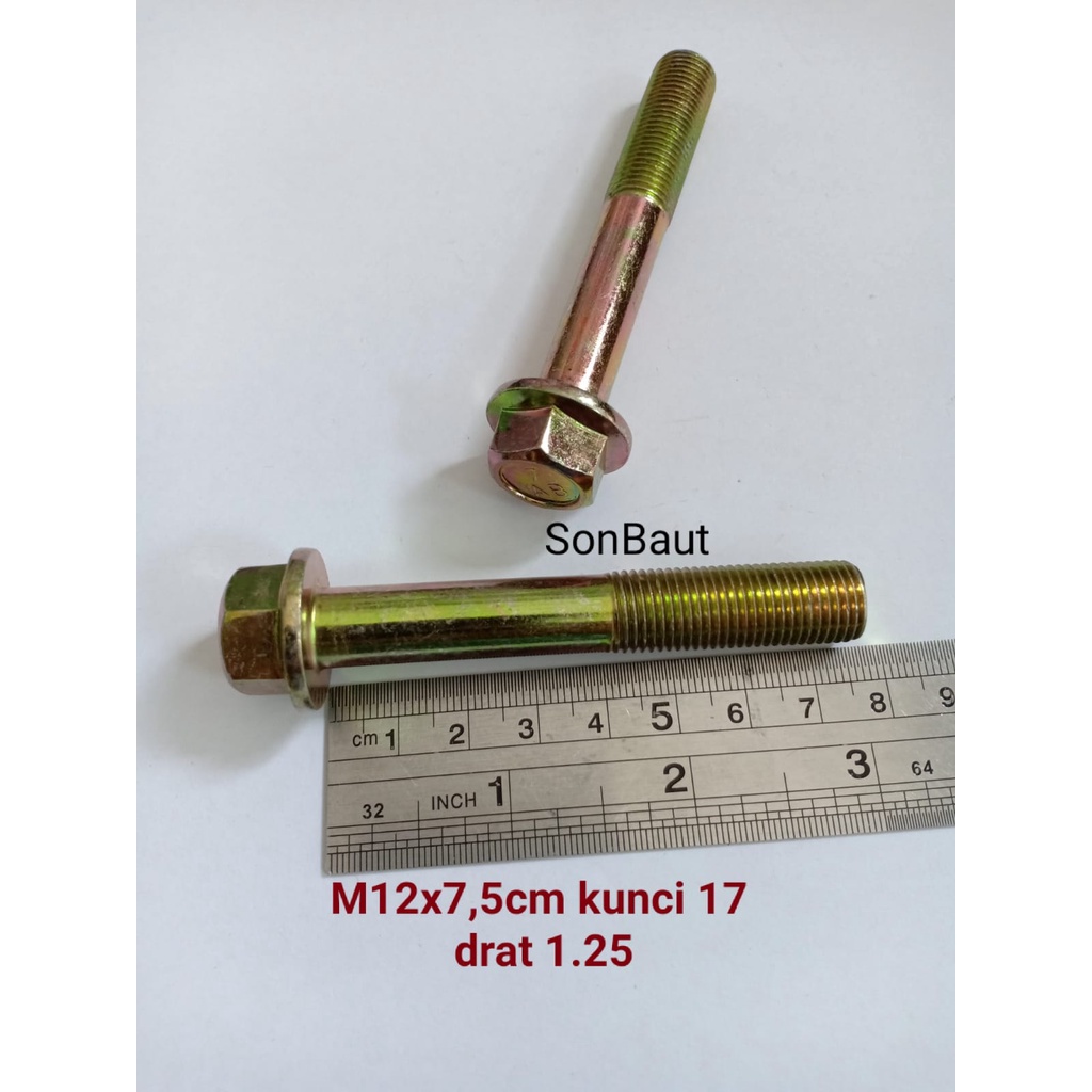 Baut Topi 17 7.5cm kunci 17 Flange bolt M12x75 12x75 drat halus 1.25