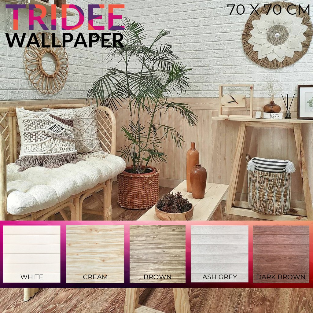 Wallpaper Foam 3D Kayu | TRIDEE STRIPE WOOD | Putih Cream | Wallpaper Dinding