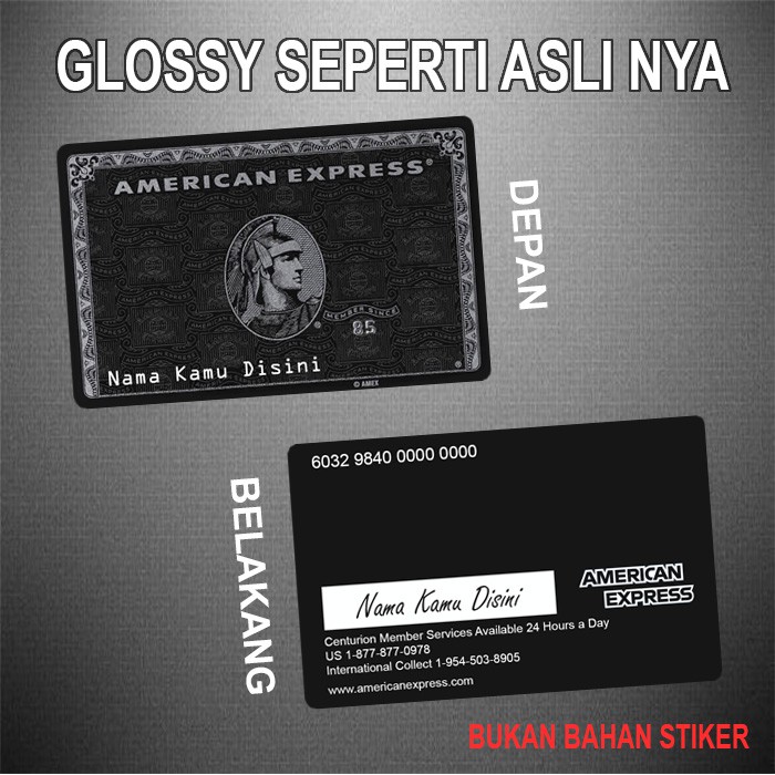 Kartu American Express Custom AMEX Card E-Money cetak GLOSSY / MENGKILAP mirip asli