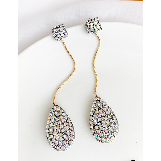 LRC Anting Tusuk Fashion Ab Color Alloy Rhinestone Drop Earrings D45533