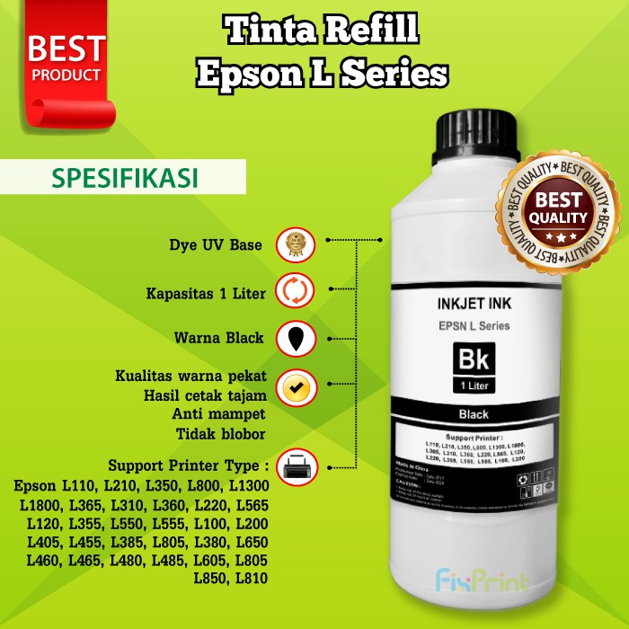 Tinta EPSN 1 Liter Refill Printer L110 L120 L121 L210 L220 L355 L300 L310 L350 L360 L380 L385 L405 Dye Base