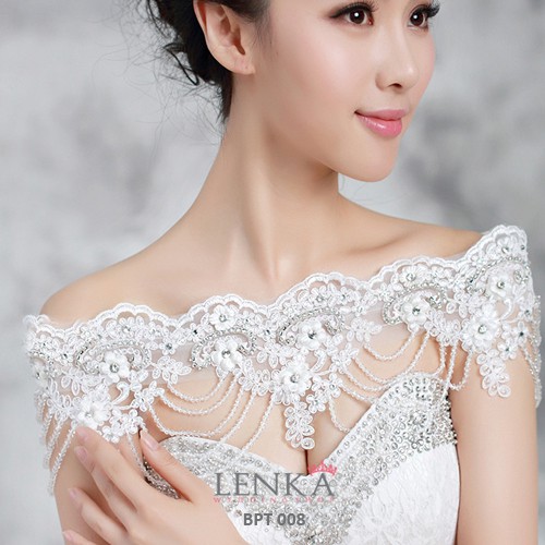 [BISA COD] BOLERO LACE MUTIARA PERNIKAHAN PENGANTIN WANITA PUTIH BPT008