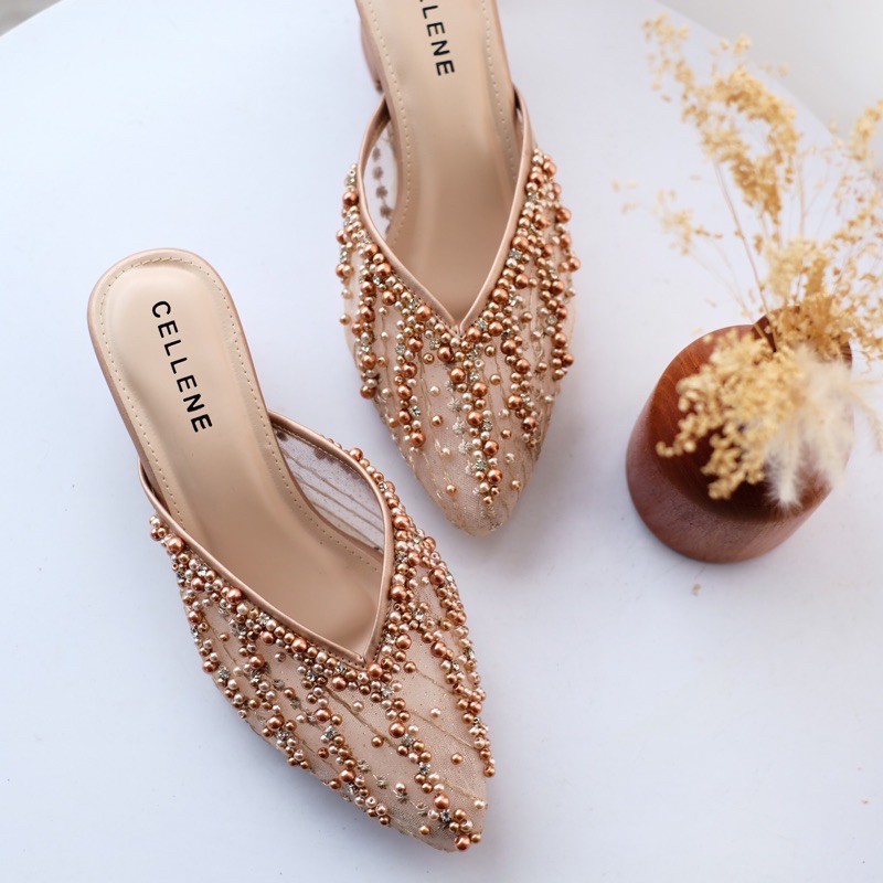 𝗖𝗘𝗟𝗟𝗘𝗡𝗘 • Irish Beads Heels (8warna) / wedding shoes brokat payet 5cm