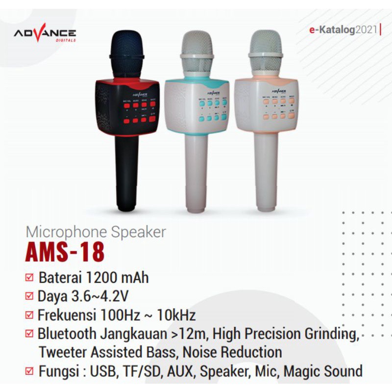 Advance Microphone AMS-18 Speaker Bluetooth Mic Karaoke